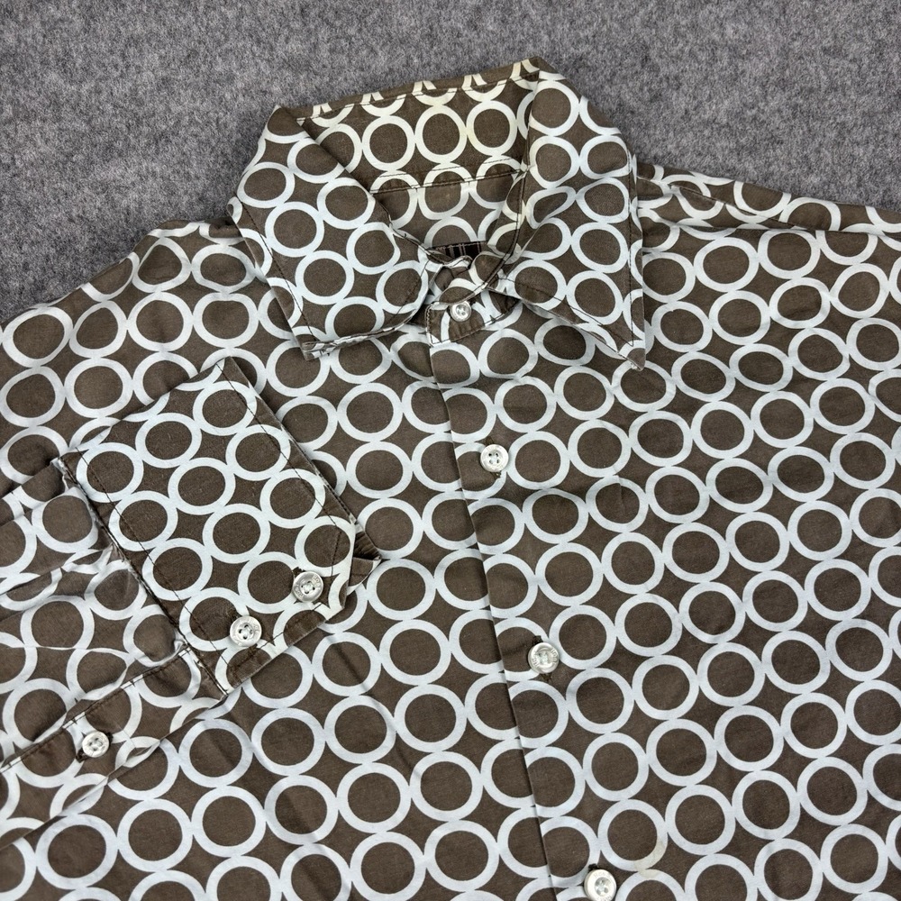 Roar Button Up Shirt Mens Large Brown Geometric Circle Print Y2K Cotton Retro